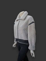 Black Beige Nappa Shearling Jacket -Small