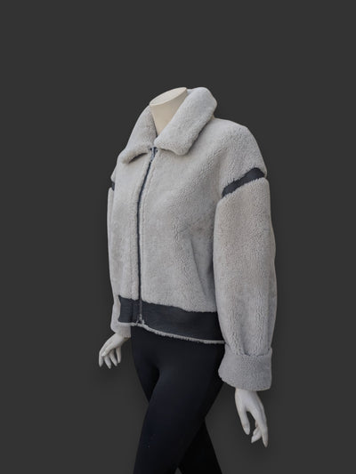 Black Beige Nappa Shearling Jacket -Small