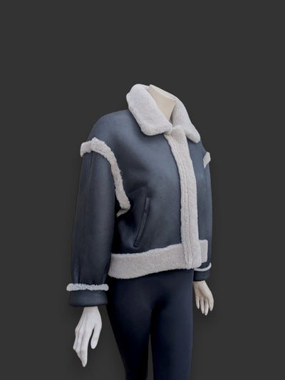 Black Beige Nappa Shearling Jacket -Small