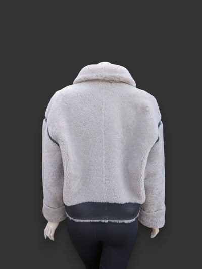 Black Beige Nappa Shearling Jacket -Small