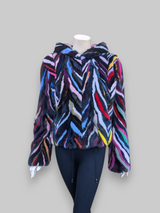 Multicolor Mink Sections Jacket w/ Hood -Medium