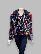Multicolor Mink Sections Jacket w/ Hood -Small/Medium