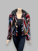 Multicolor Mink Sections Jacket w/ Hood -Small/Medium