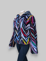 Multicolor Mink Sections Jacket w/ Hood -Medium