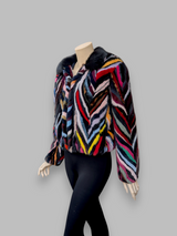 Multicolor Mink Sections Jacket w/ Hood -Small/Medium