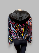 Multicolor Mink Sections Jacket w/ Hood -Small/Medium