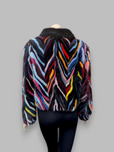 Multicolor Mink Sections Jacket w/ Hood -Small/Medium