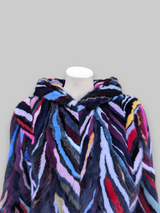 Multicolor Mink Sections Jacket w/ Hood -Medium