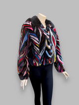 Multicolor Mink Sections Jacket w/ Hood -Small/Medium