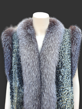 Vintage Gray Persian Lamb w/ Indigo/Silver Blue Fox Vest -Large