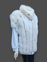 Vintage Lynx-Dyed Fox & White Leather Jacket -Large