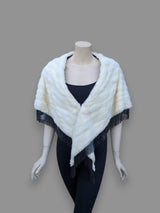 Ermine & Fringe Mink Trim Stole -One Size