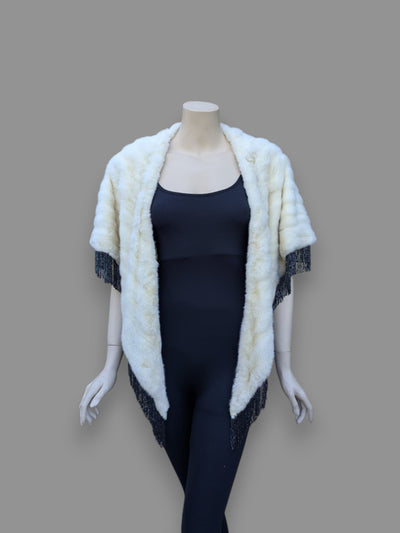 Ermine & Fringe Mink Trim Stole -One Size