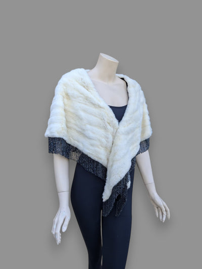 Ermine & Fringe Mink Trim Stole -One Size
