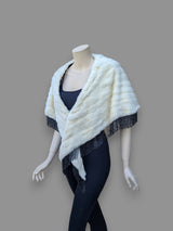 Ermine & Fringe Mink Trim Stole -One Size