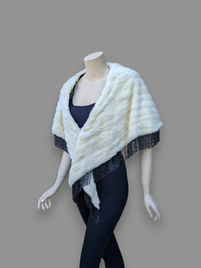Ermine & Fringe Mink Trim Stole -One Size