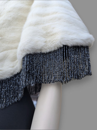 Ermine & Fringe Mink Trim Stole -One Size