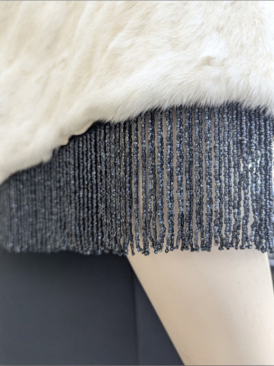 Ermine & Fringe Mink Trim Stole -One Size