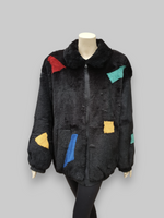 Vintage Black/Multicolor Reversible Rabbit Jacket -XL