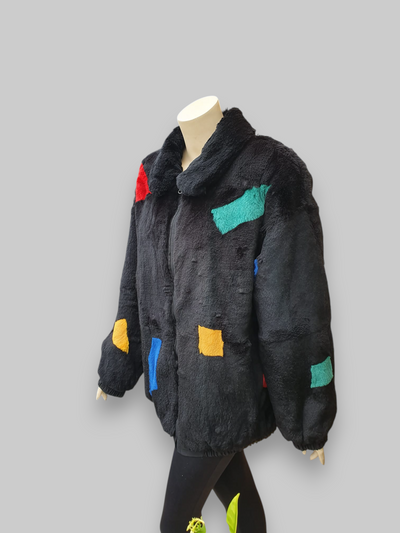 Vintage Black/Multicolor Reversible Rabbit Jacket -XL