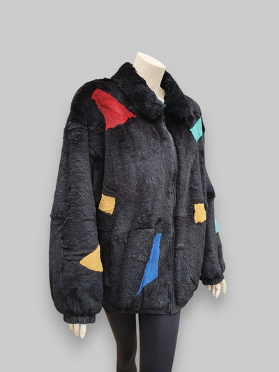 Vintage Black/Multicolor Reversible Rabbit Jacket -XL
