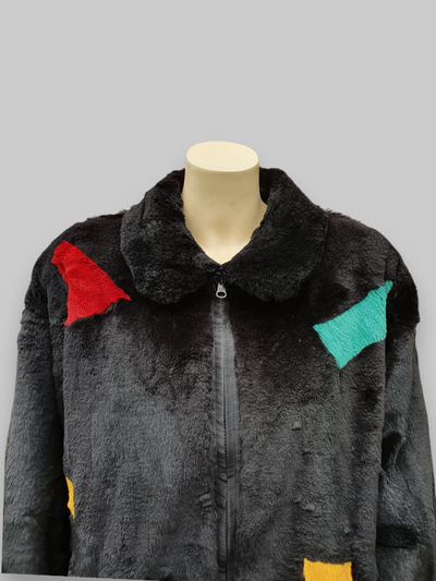Vintage Black/Multicolor Reversible Rabbit Jacket -XL