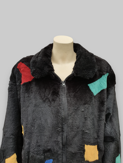 Vintage Black/Multicolor Reversible Rabbit Jacket -XL