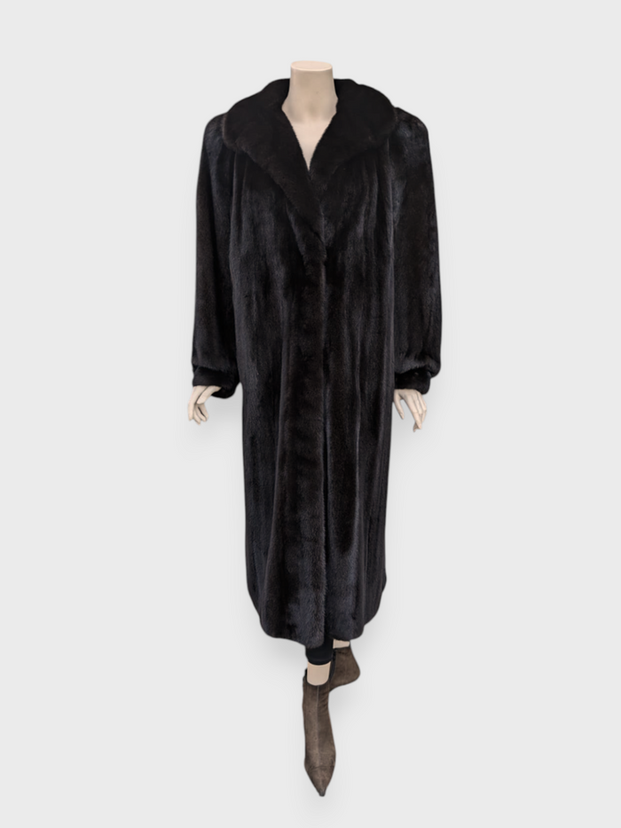 Dark Mink Coat w/ Dyed Fox Trim -Medium