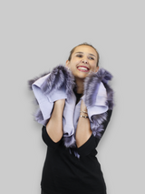LAYERED SILVER FOX FUR & KNITTED CASHMERE SCARF