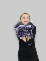 LAYERED SILVER FOX FUR & KNITTED CASHMERE SCARF