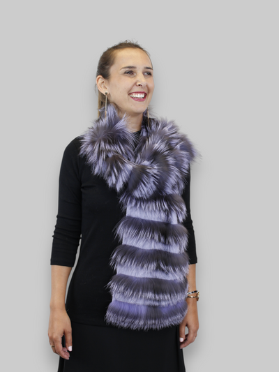 LAYERED SILVER FOX FUR & KNITTED CASHMERE SCARF