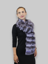 LAYERED SILVER FOX FUR & KNITTED CASHMERE SCARF