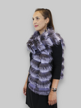 LAYERED SILVER FOX FUR & KNITTED CASHMERE SCARF