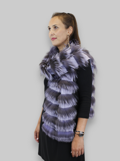 LAYERED SILVER FOX FUR & KNITTED CASHMERE SCARF