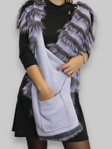 LAYERED SILVER FOX FUR & KNITTED CASHMERE SCARF