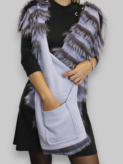 LAYERED SILVER FOX FUR & KNITTED CASHMERE SCARF