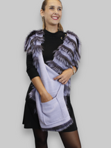 LAYERED SILVER FOX FUR & KNITTED CASHMERE SCARF