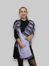 LAYERED SILVER FOX FUR & KNITTED CASHMERE SCARF