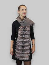 LAYERED SILVER FOX FUR & KNITTED CASHMERE SCARF