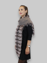 LAYERED SILVER FOX FUR & KNITTED CASHMERE SCARF