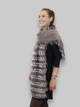 LAYERED SILVER FOX FUR & KNITTED CASHMERE SCARF