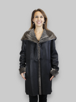 Black Spanish Merino Reversible Shearling Coat -Medium