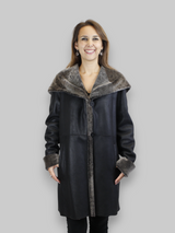 Black Spanish Merino Reversible Shearling Coat -Medium