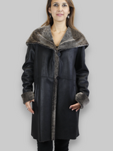 Black Spanish Merino Reversible Shearling Coat -Medium