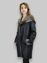 Black Spanish Merino Reversible Shearling Coat -Medium