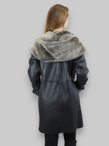 Black Spanish Merino Reversible Shearling Coat -Medium