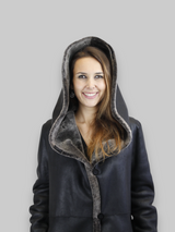 Black Spanish Merino Reversible Shearling Coat -Medium