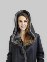 Black Spanish Merino Reversible Shearling Coat -Medium