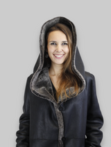Black Spanish Merino Reversible Shearling Coat -Medium