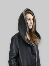 Black Spanish Merino Reversible Shearling Coat -Medium